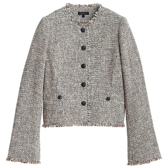 Rag & Bone Black and Cream Carmen Blazer Jacket Cropped Tweed Jacket Size 10 - Picture 6 of 12